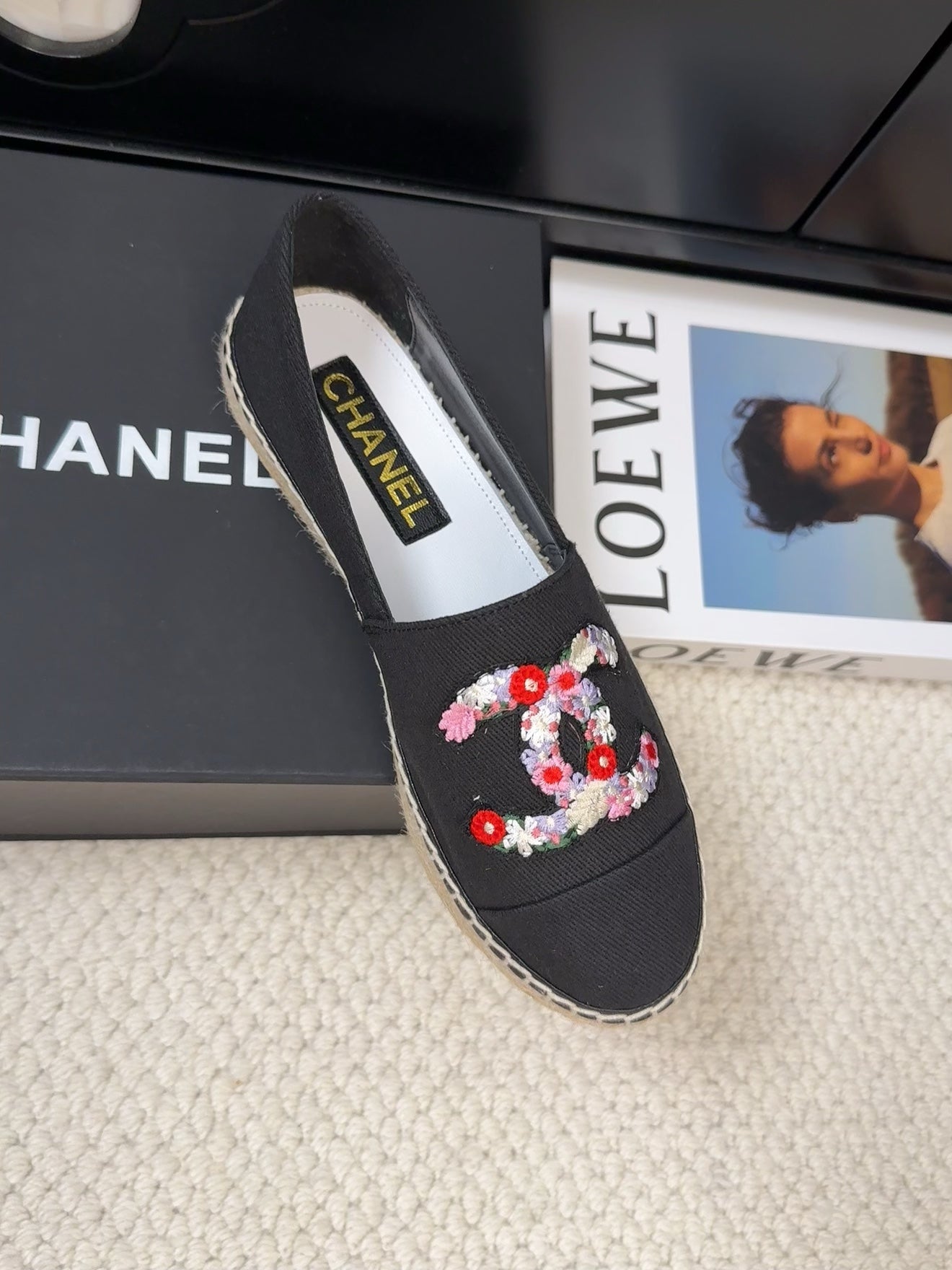 CC Loafer In Black Canvas With Colorful Logo