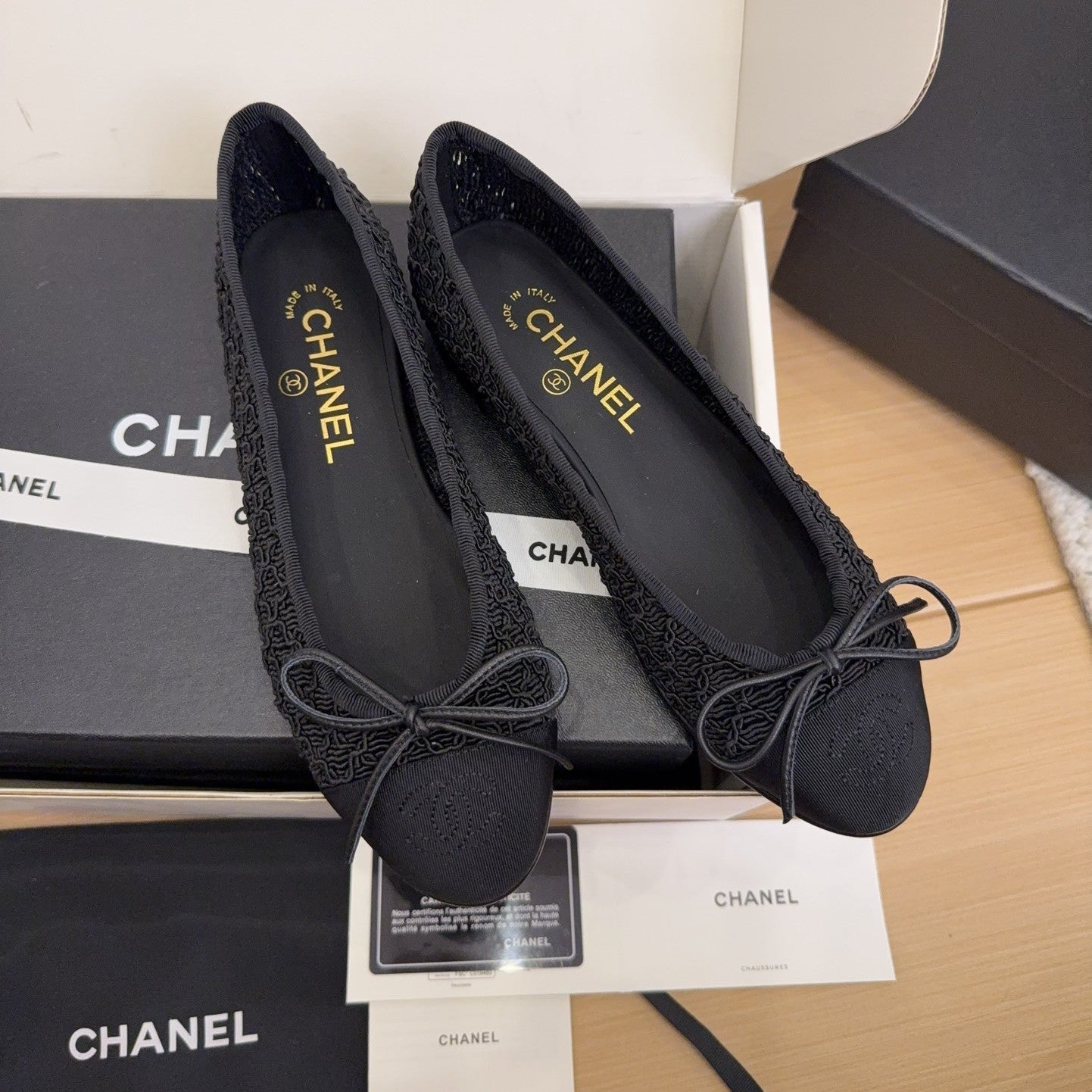 CC 25 Ballet Flats Black Mesh Fabric Black Grosgrain 277708