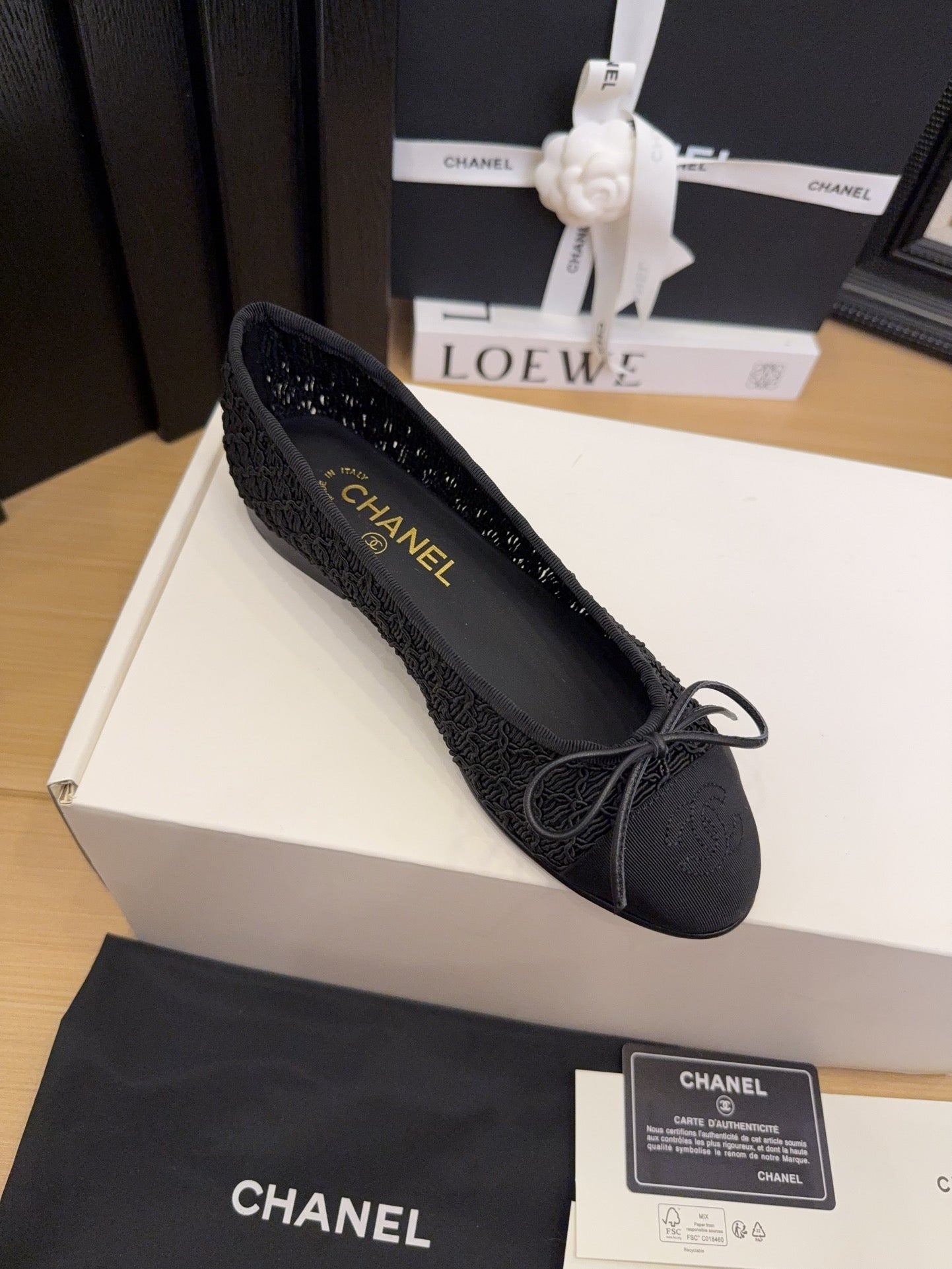 CC 25 Ballet Flats Black Mesh Fabric Black Grosgrain 277708