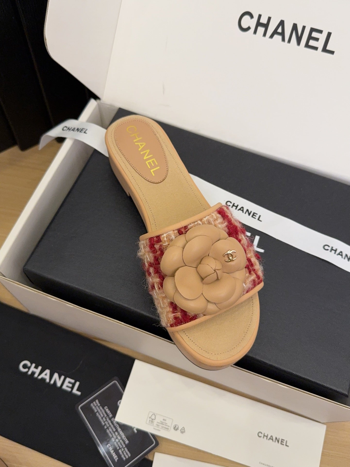CC 25 Camellia Mule 40 Red Mix Beige Tweed And Beige Leather 277719