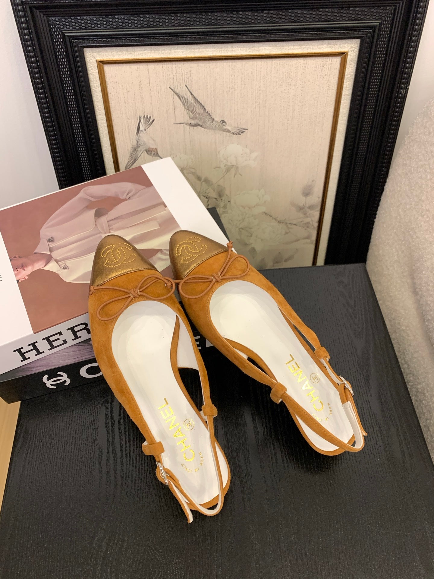 CC 25 Slingbacks 45 Bow With Carrot Suede Mix Gold Sheepskin 277674