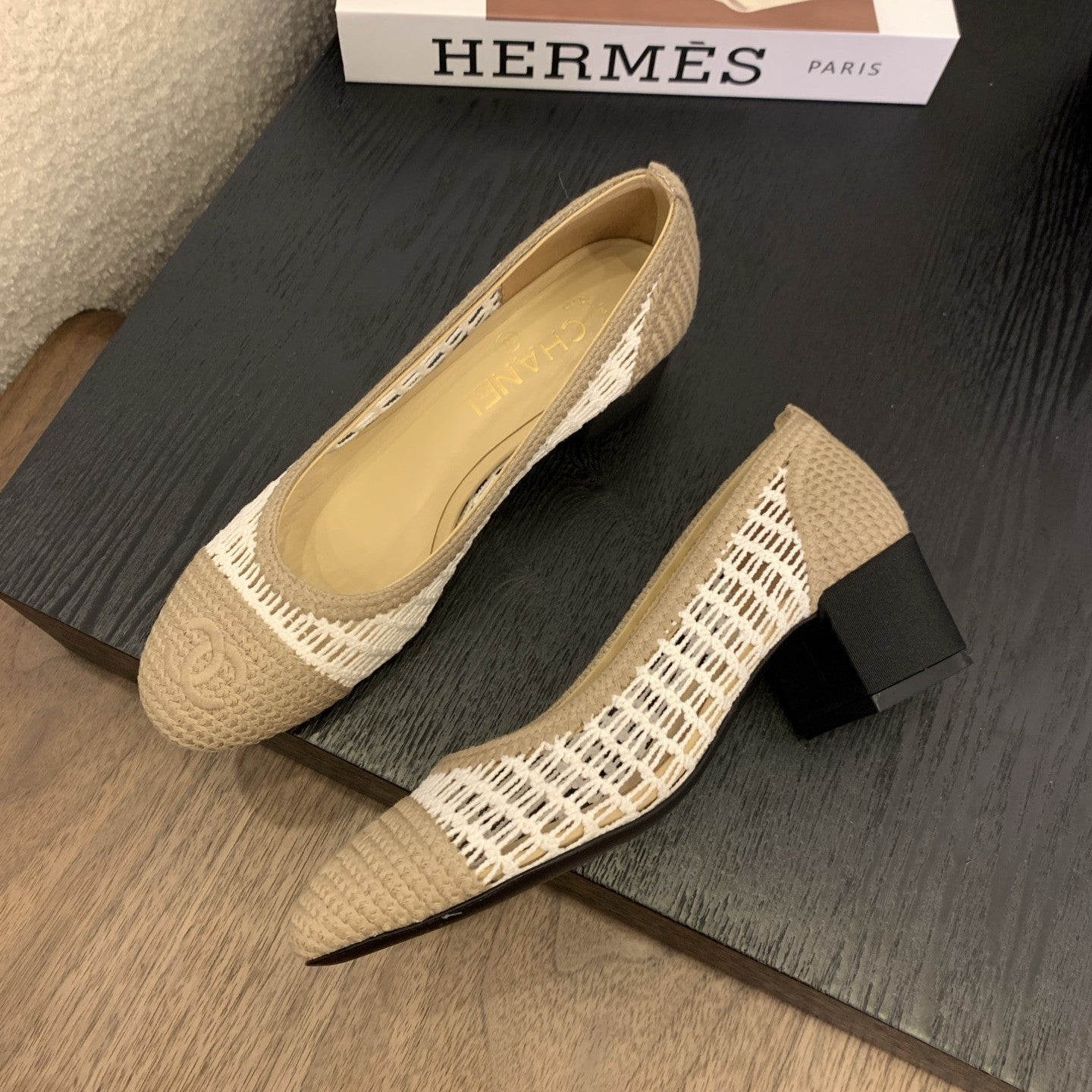 cc 25 ballet flat 50mm beige white raffia 288816