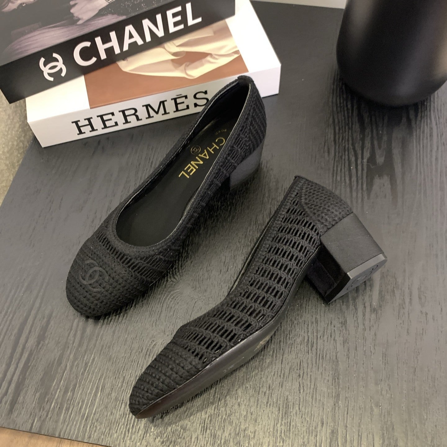 cc 25 ballet flat 50mm black raffia 288821