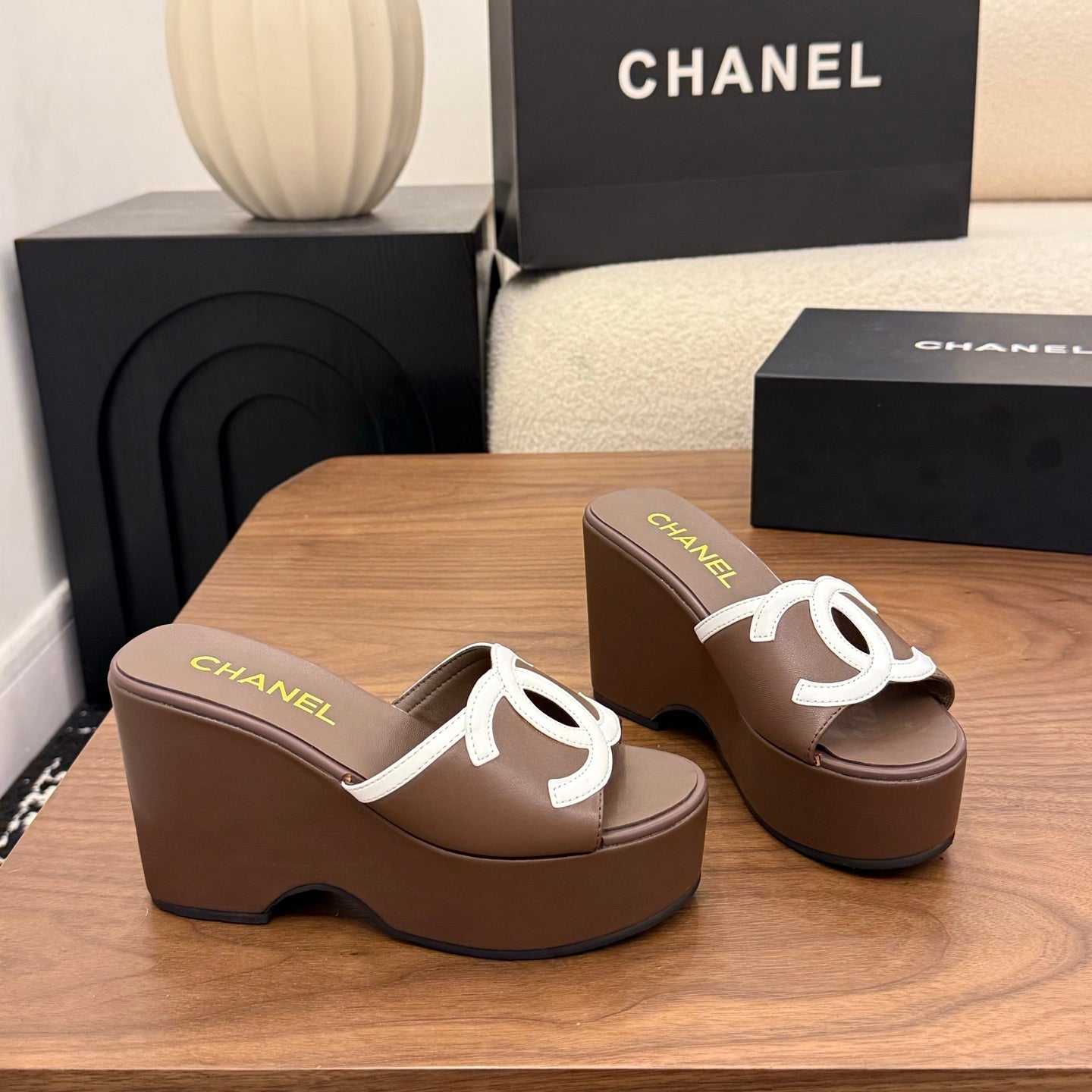 CC 26s Wedge Sandals 95 Mm In Dark Brown Calfskin