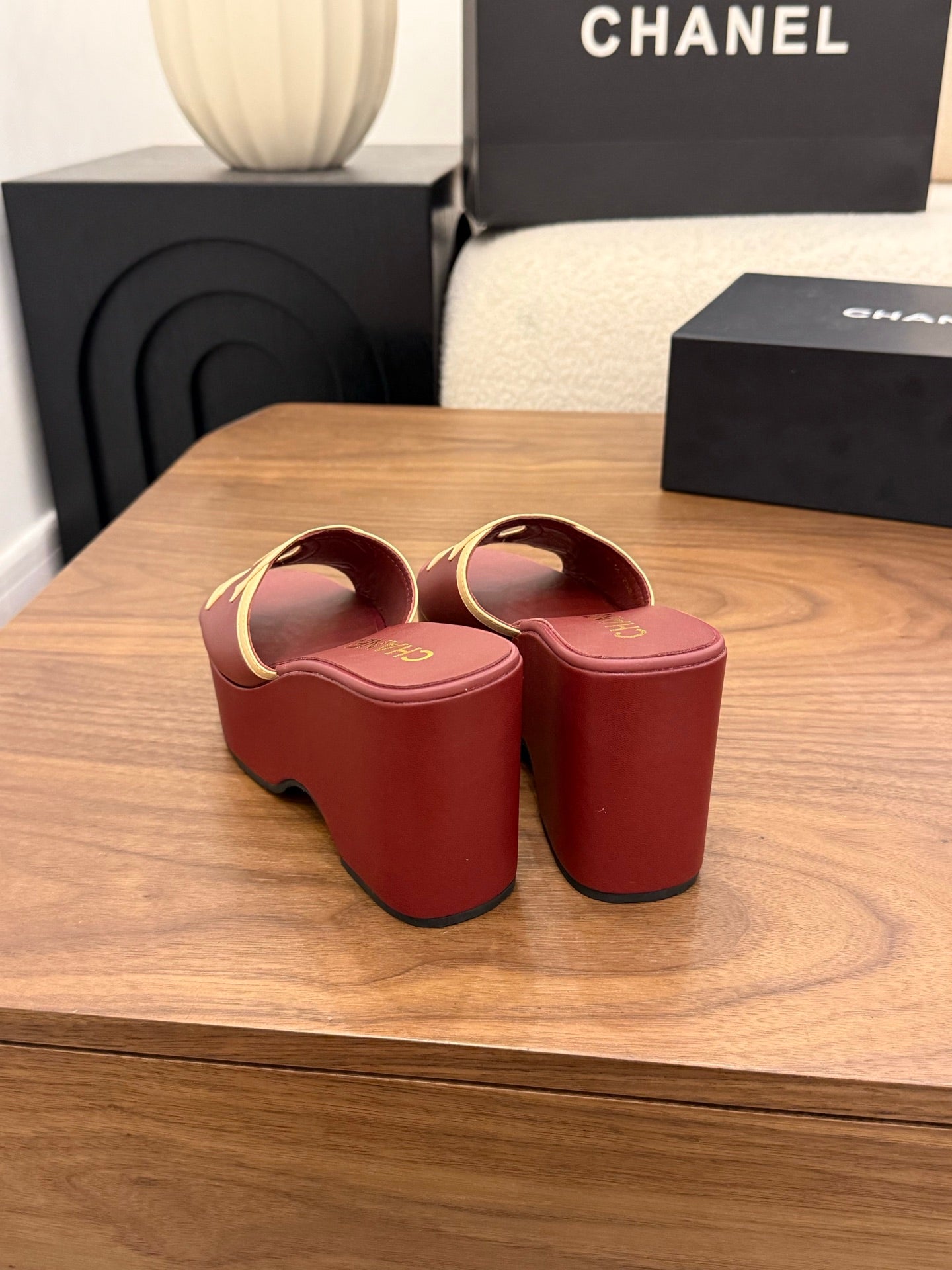 CC 26s Wedge Sandals 95 Mm In Dark Red Calfskin