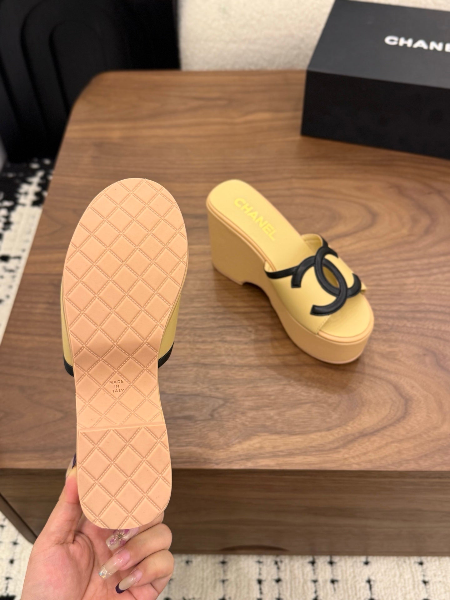 CC 26s Wedge Sandals 95 Mm In Pastel Yellow Calfskin