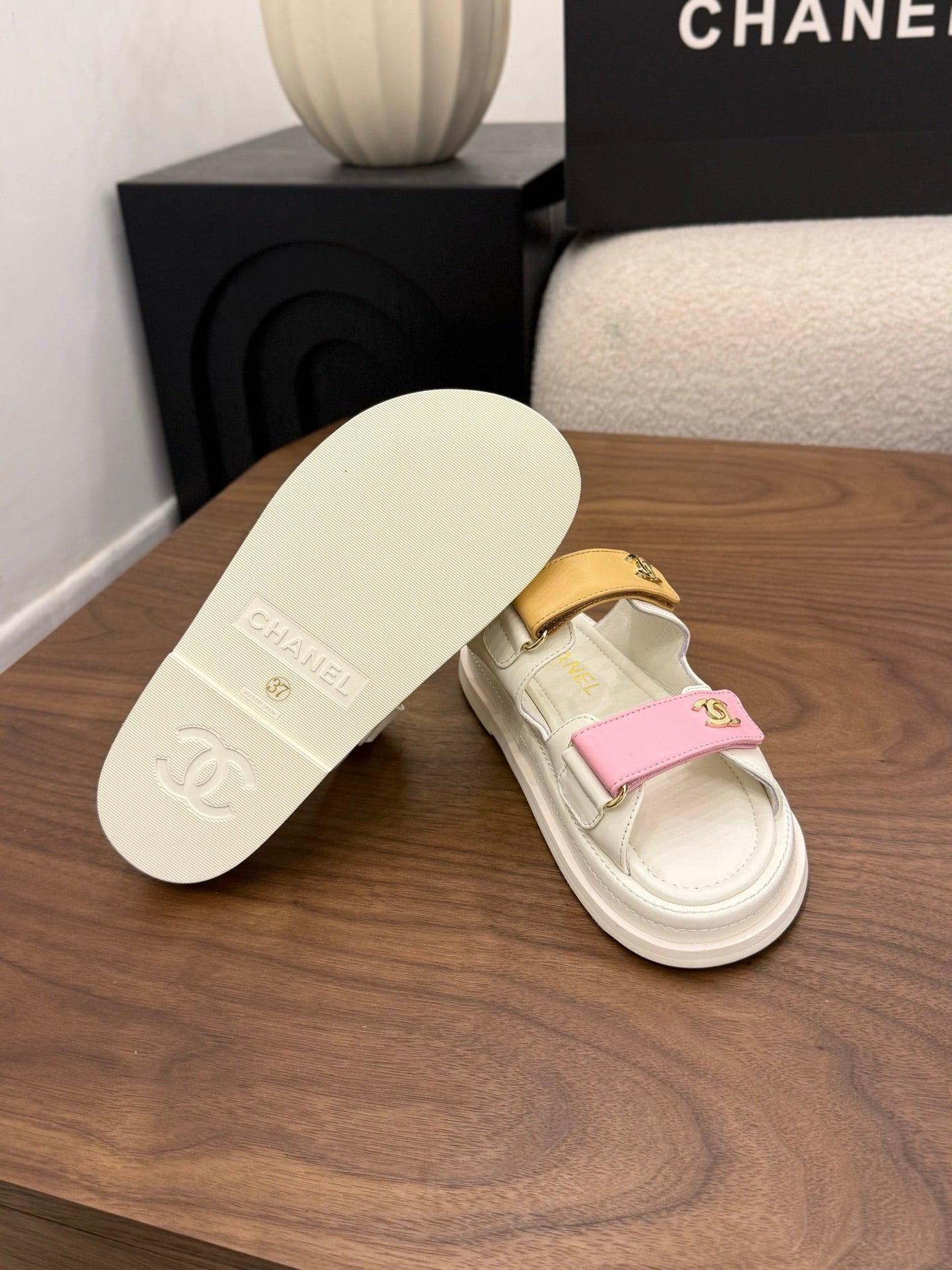 CC Dad Mules White Pink Brown Calfskin 850577