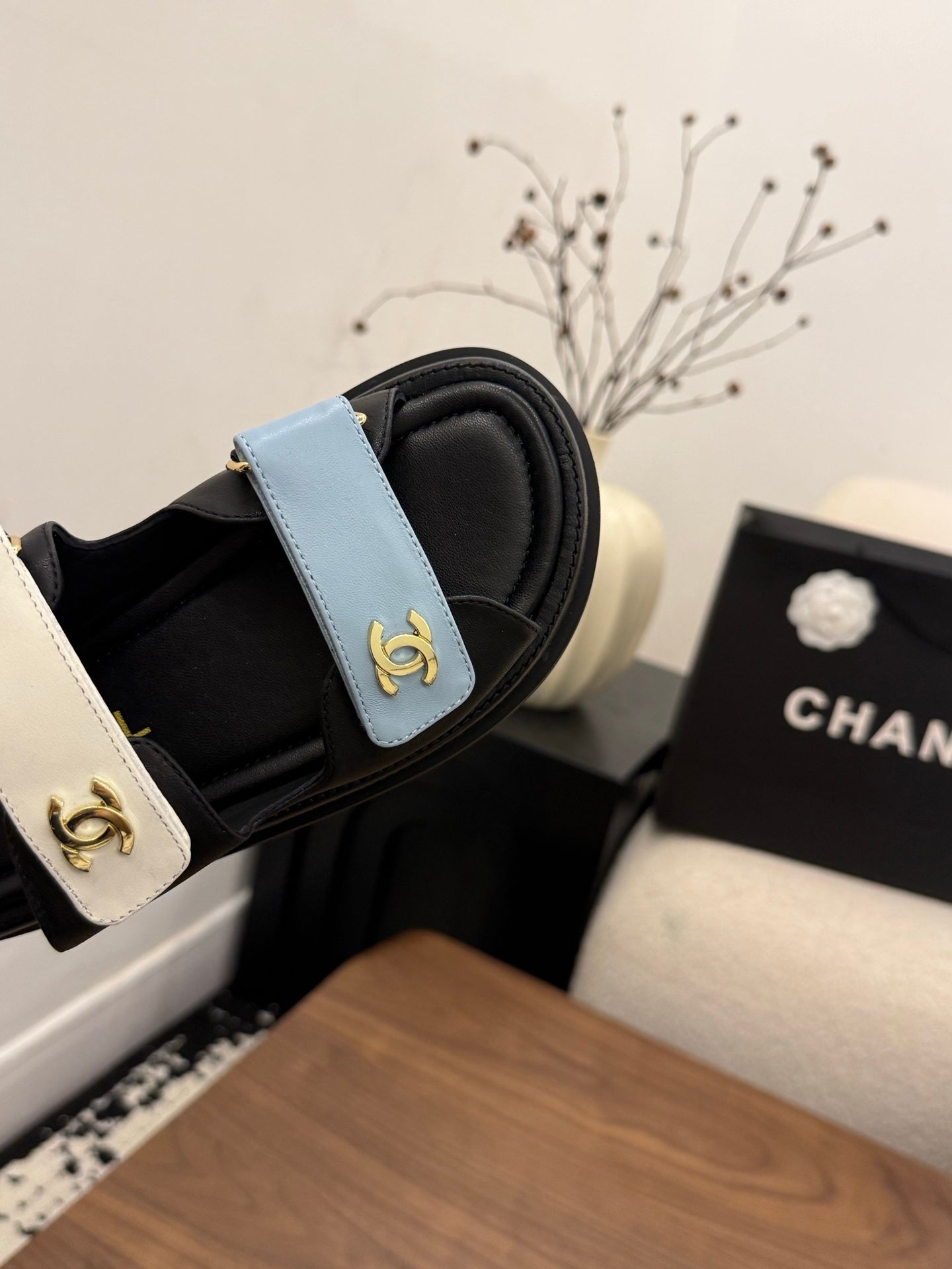 CC Dad Mules White Black Blue Calfskin 850571