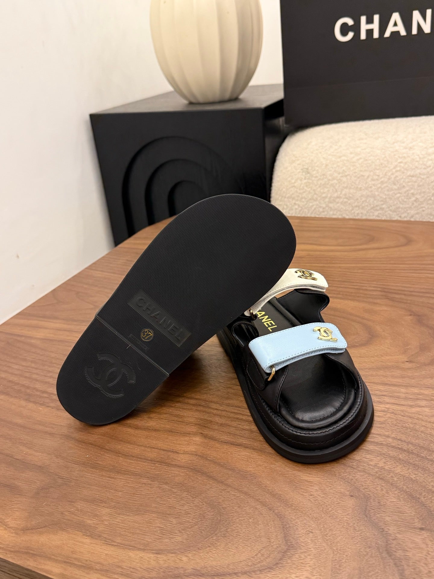 CC Dad Mules White Black Blue Calfskin 850571