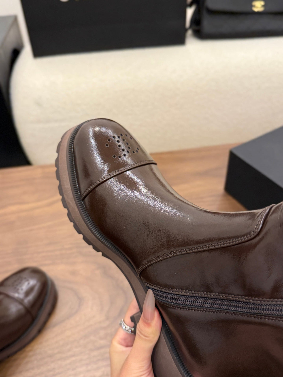 CC 26B Knee-High Boots 4.5cm Brown Glossy Leather 122442