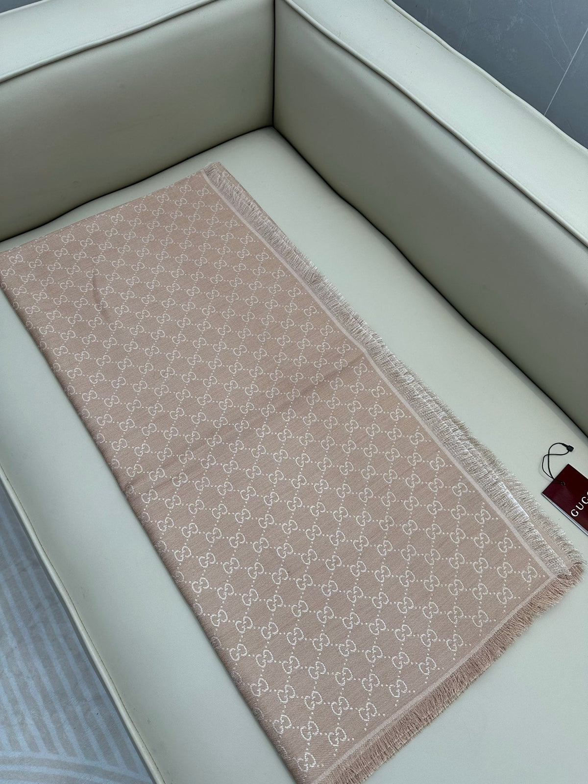 GG Wool Silk Blend Shawl Beige 536807