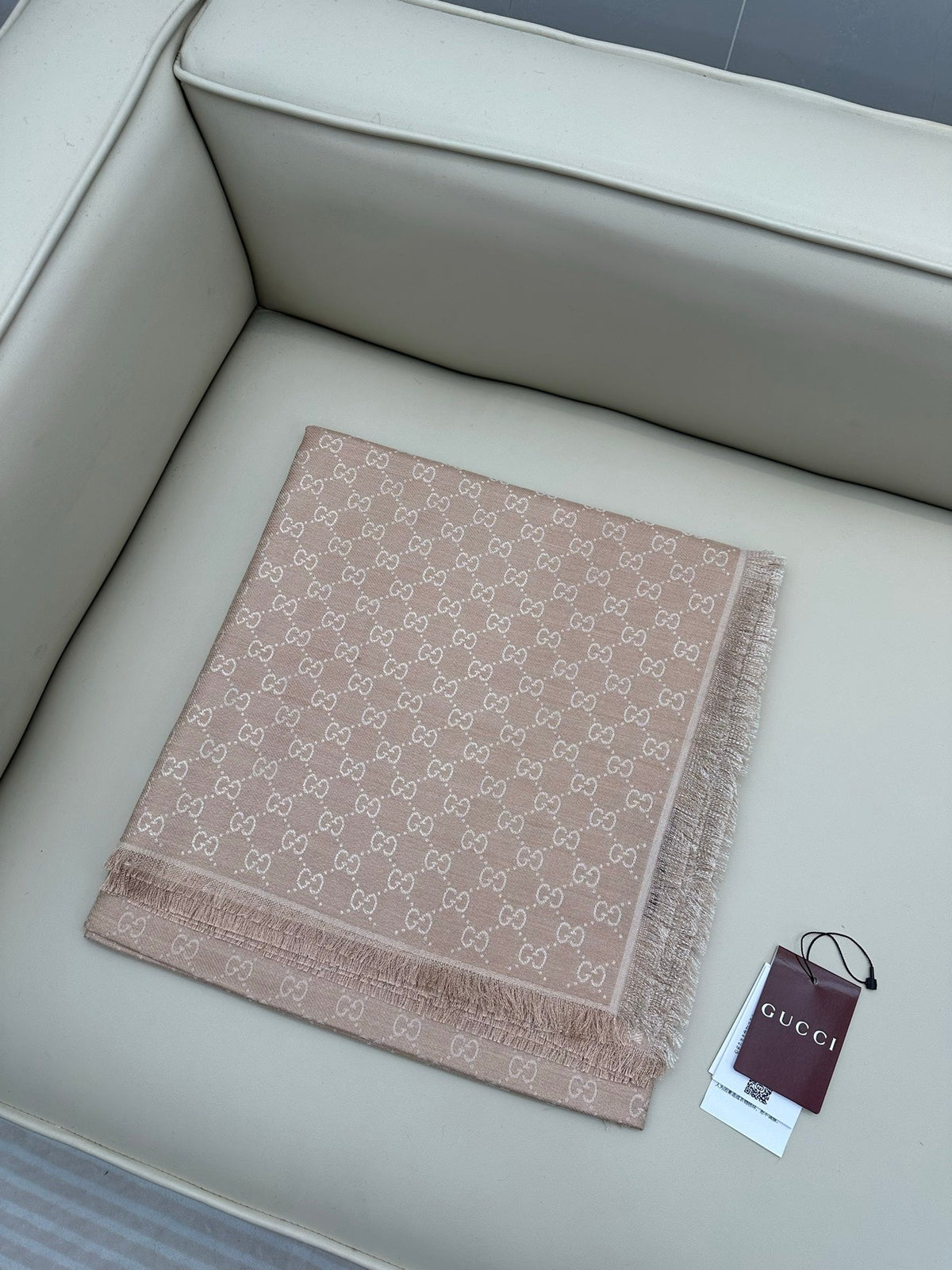 GG Wool Silk Blend Shawl Beige 536807