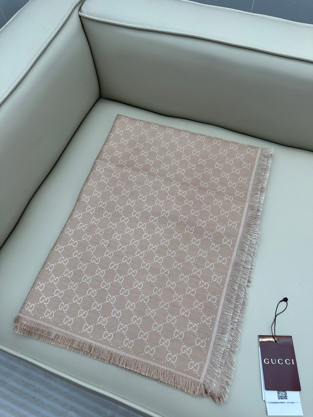GG Wool Silk Blend Shawl Beige 536807