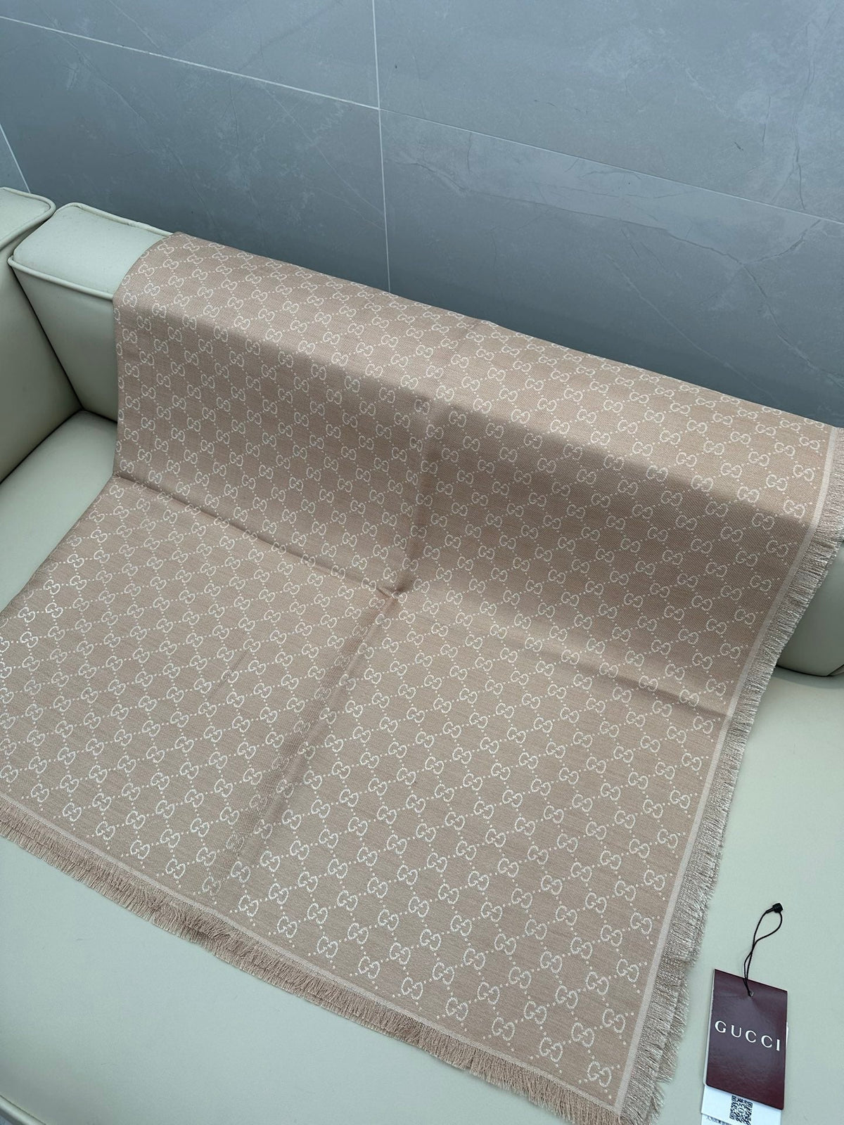 GG Wool Silk Blend Shawl Beige 536807