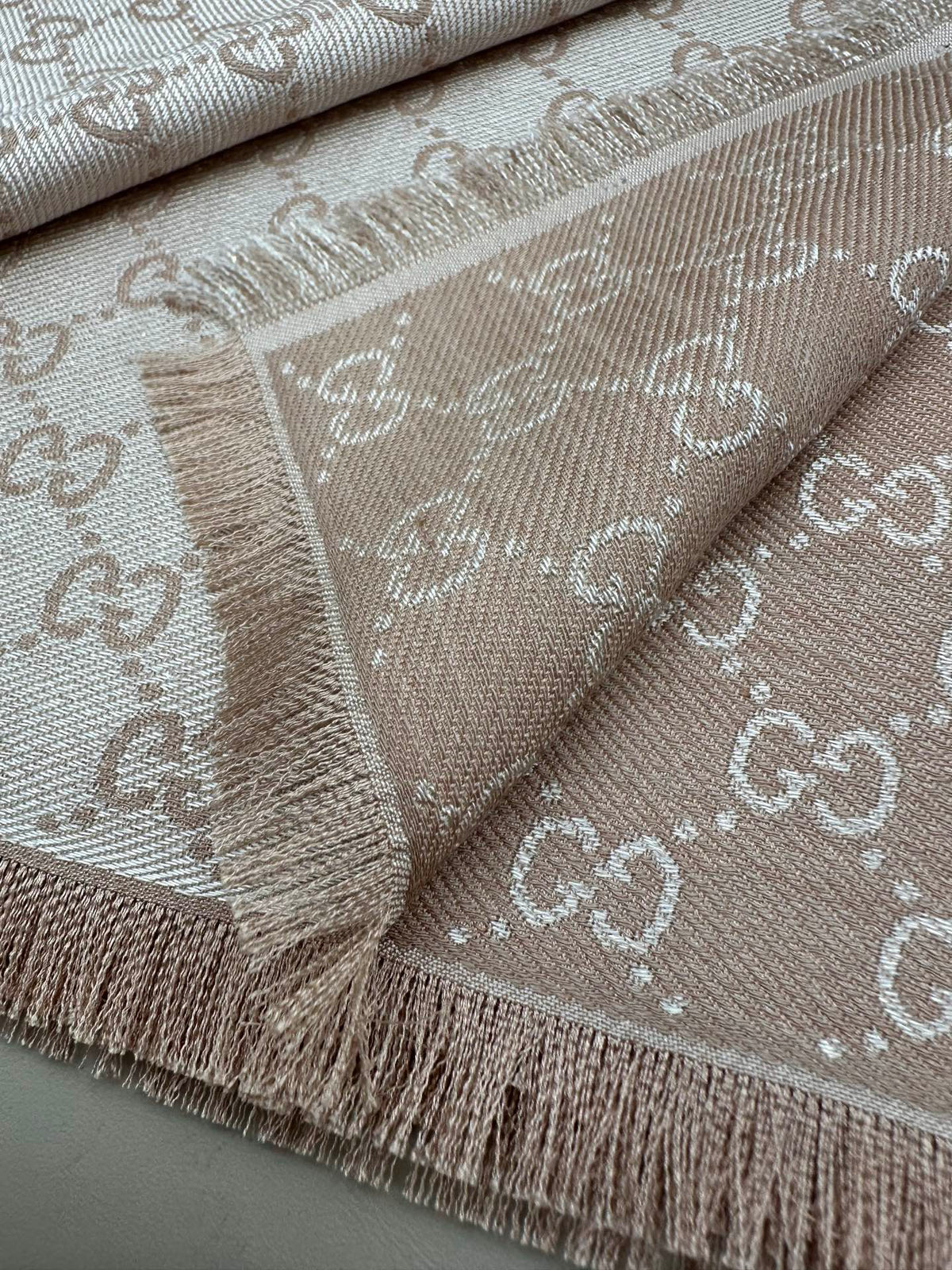 GG Wool Silk Blend Shawl Beige 536807