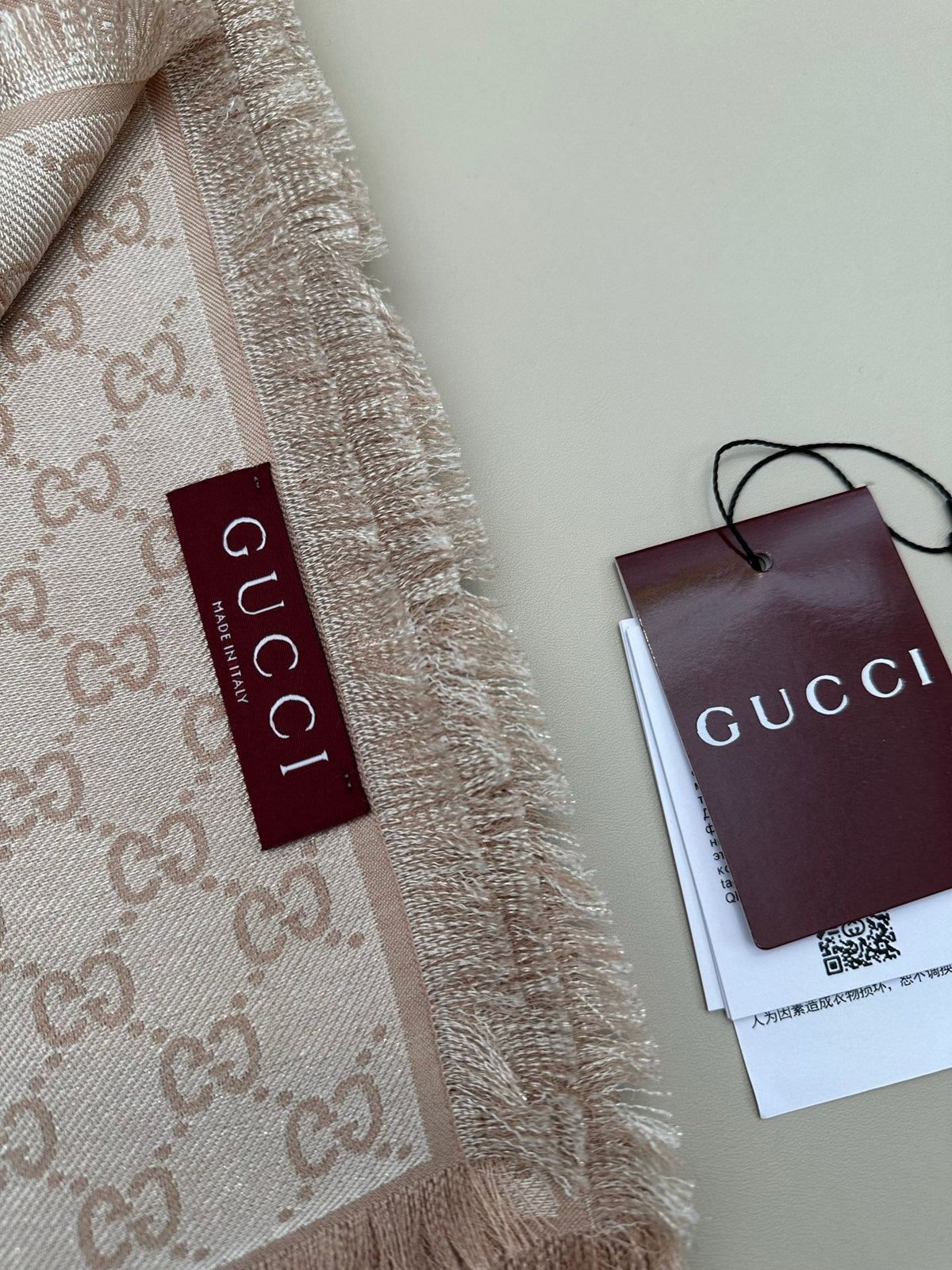GG Wool Silk Blend Shawl Beige 536807