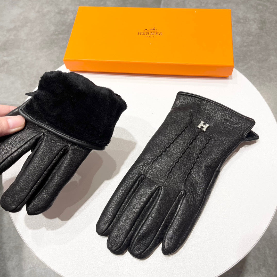 GLOVES IN BLACK DEERSKIN AND FLEECE LINING 228487