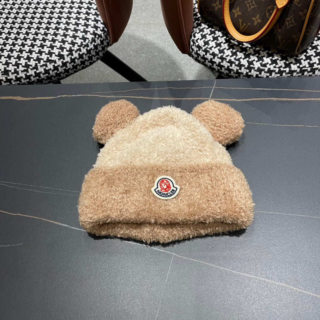 BEANIE HAT IN CAMEL BROWN WOOL AND RABBIT FUR 437685