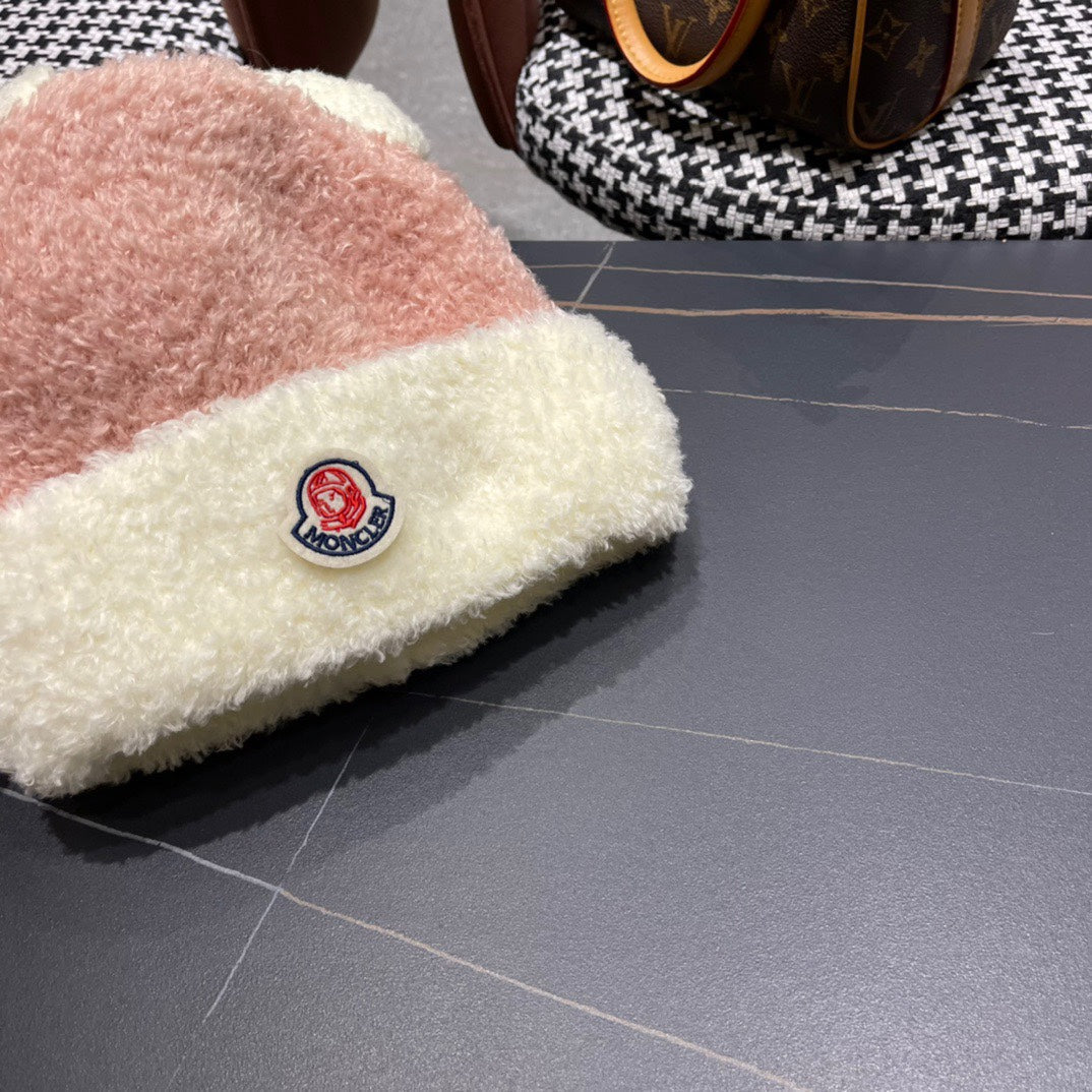 BEANIE HAT IN BLUSH PINK MIX WHITE WOOL AND RABBIT FUR 437686