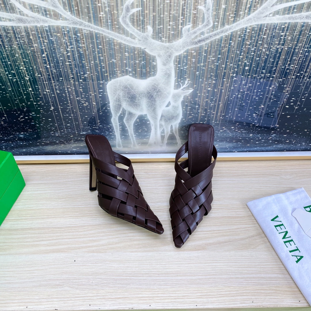 BV 26s Alfie High Mules Chocolate Woven Calfskin