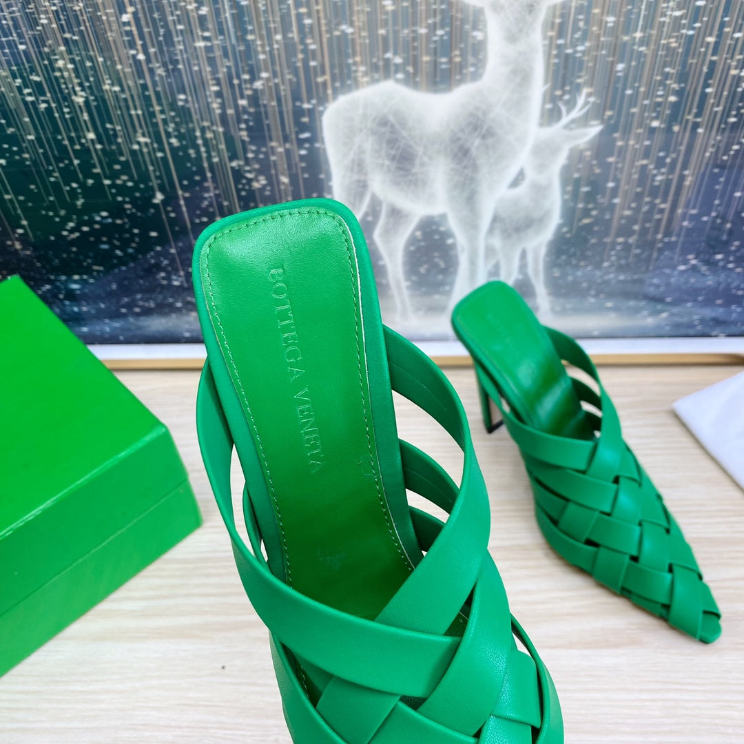 BV 26s Alfie High Mules Emerald Green Woven Calfskin