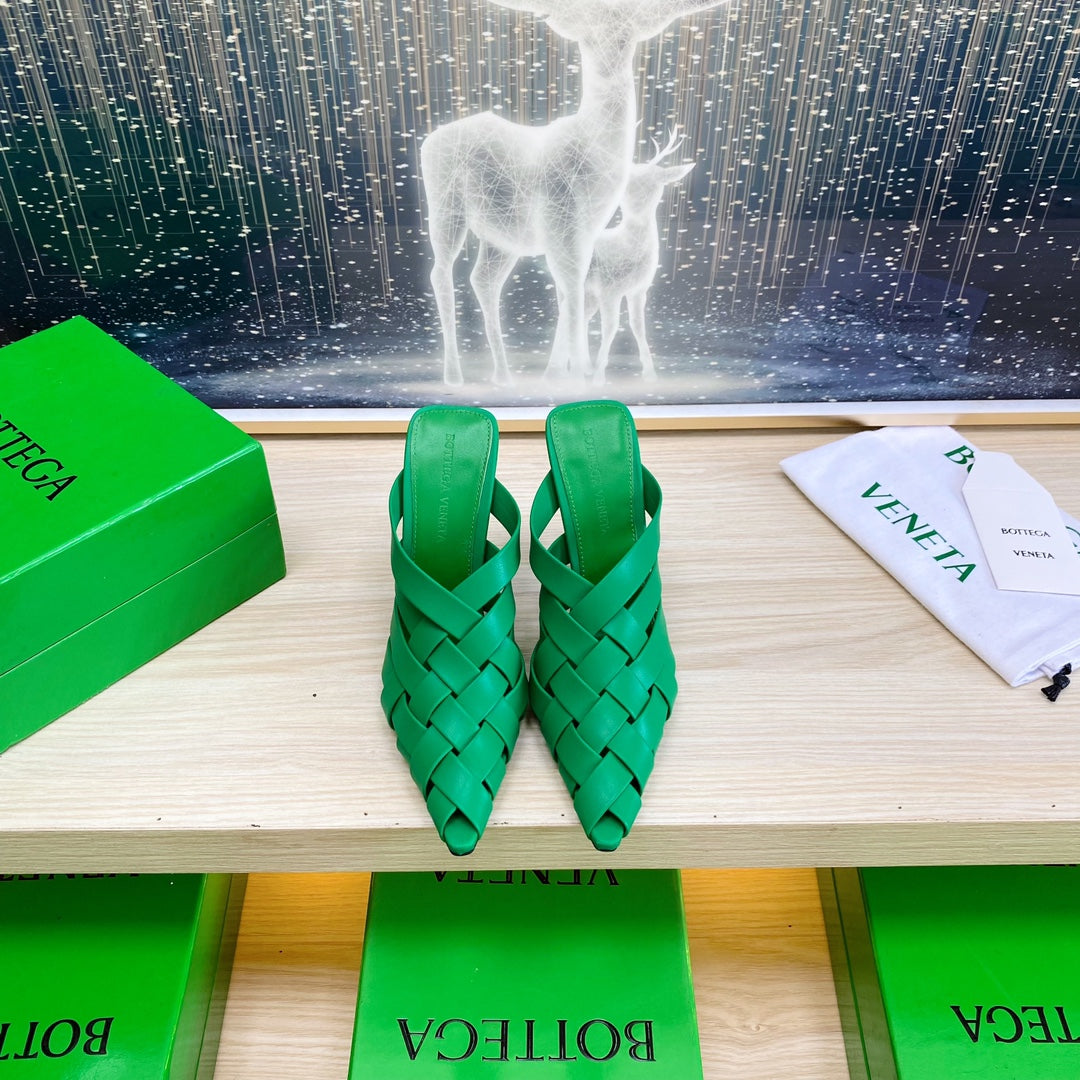 BV 26s Alfie High Mules Emerald Green Woven Calfskin