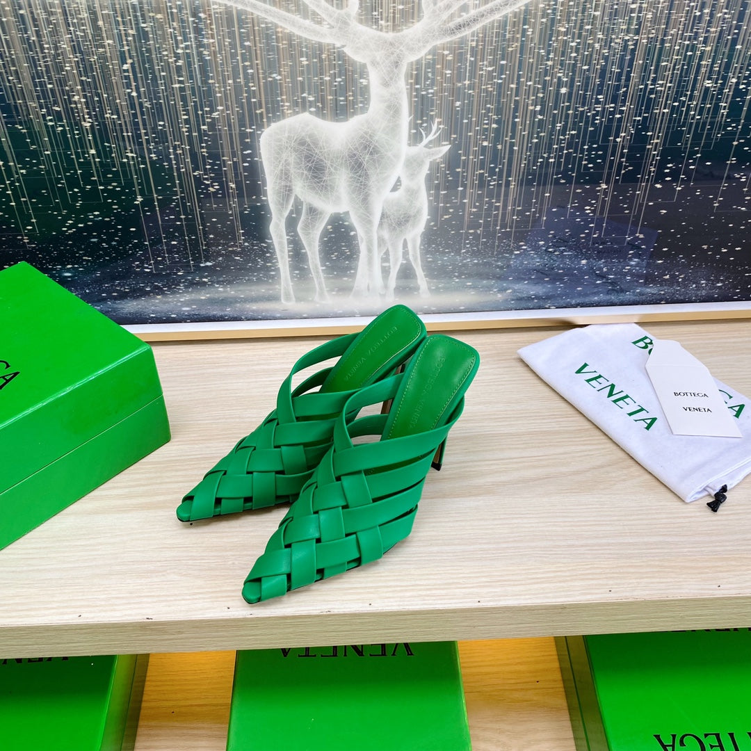 BV 26s Alfie High Mules Emerald Green Woven Calfskin