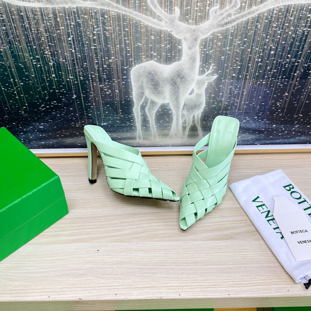 BV 26s Alfie High Mules Green Mint Woven Calfskin