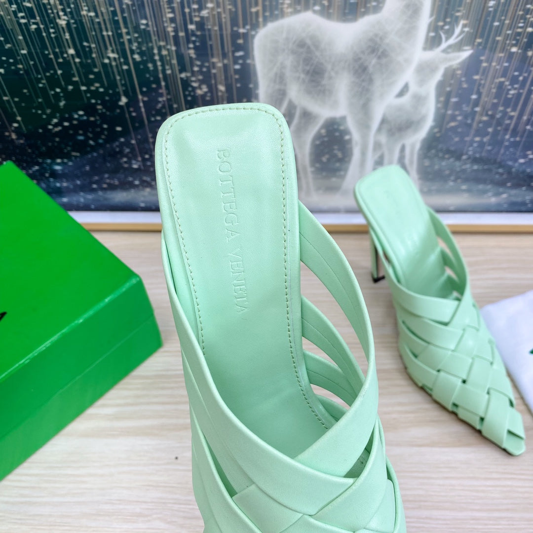 BV 26s Alfie High Mules Green Mint Woven Calfskin