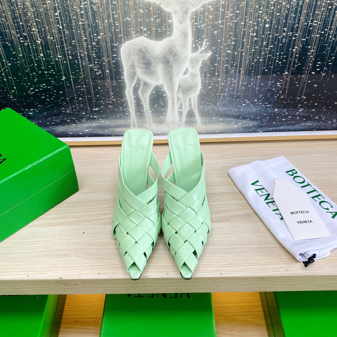 BV 26s Alfie High Mules Green Mint Woven Calfskin