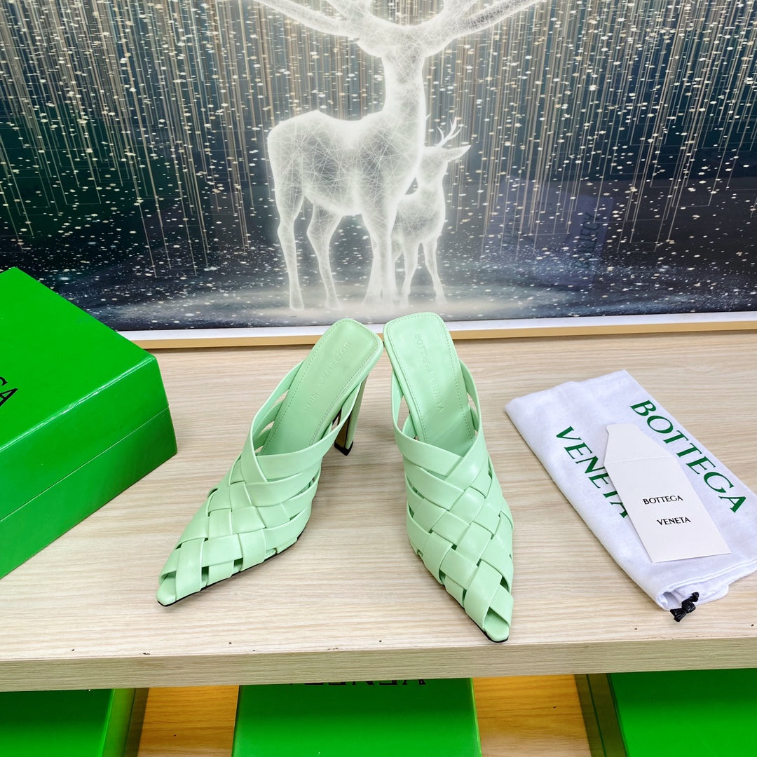 BV 26s Alfie High Mules Green Mint Woven Calfskin