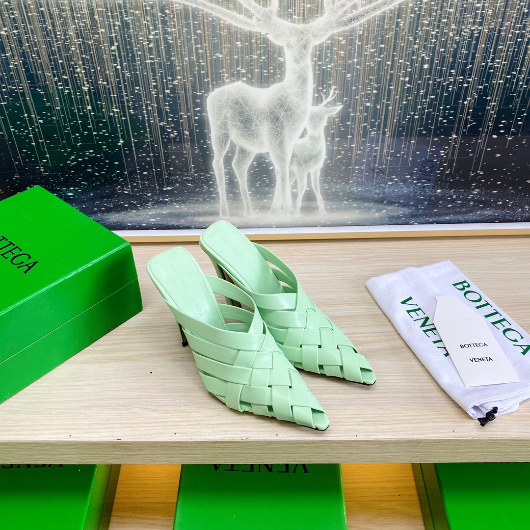 BV 26s Alfie High Mules Green Mint Woven Calfskin