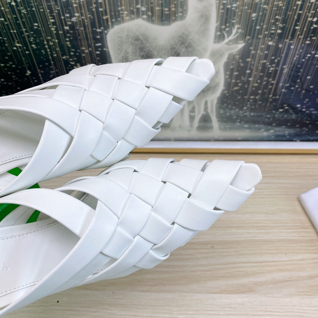 BV 26s Alfie High Mules White Woven Calfskin