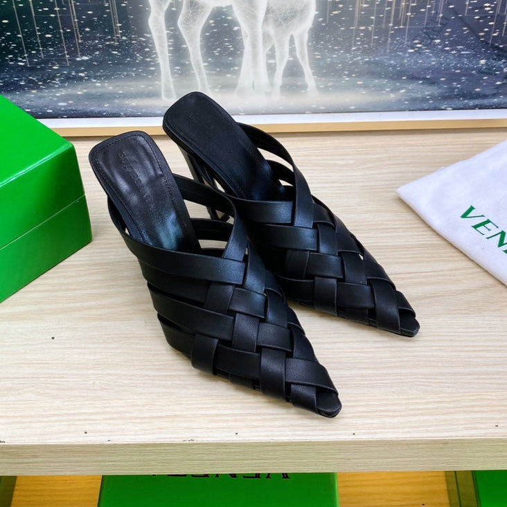 BV 26s Alfie High Mules Black Woven Calfskin