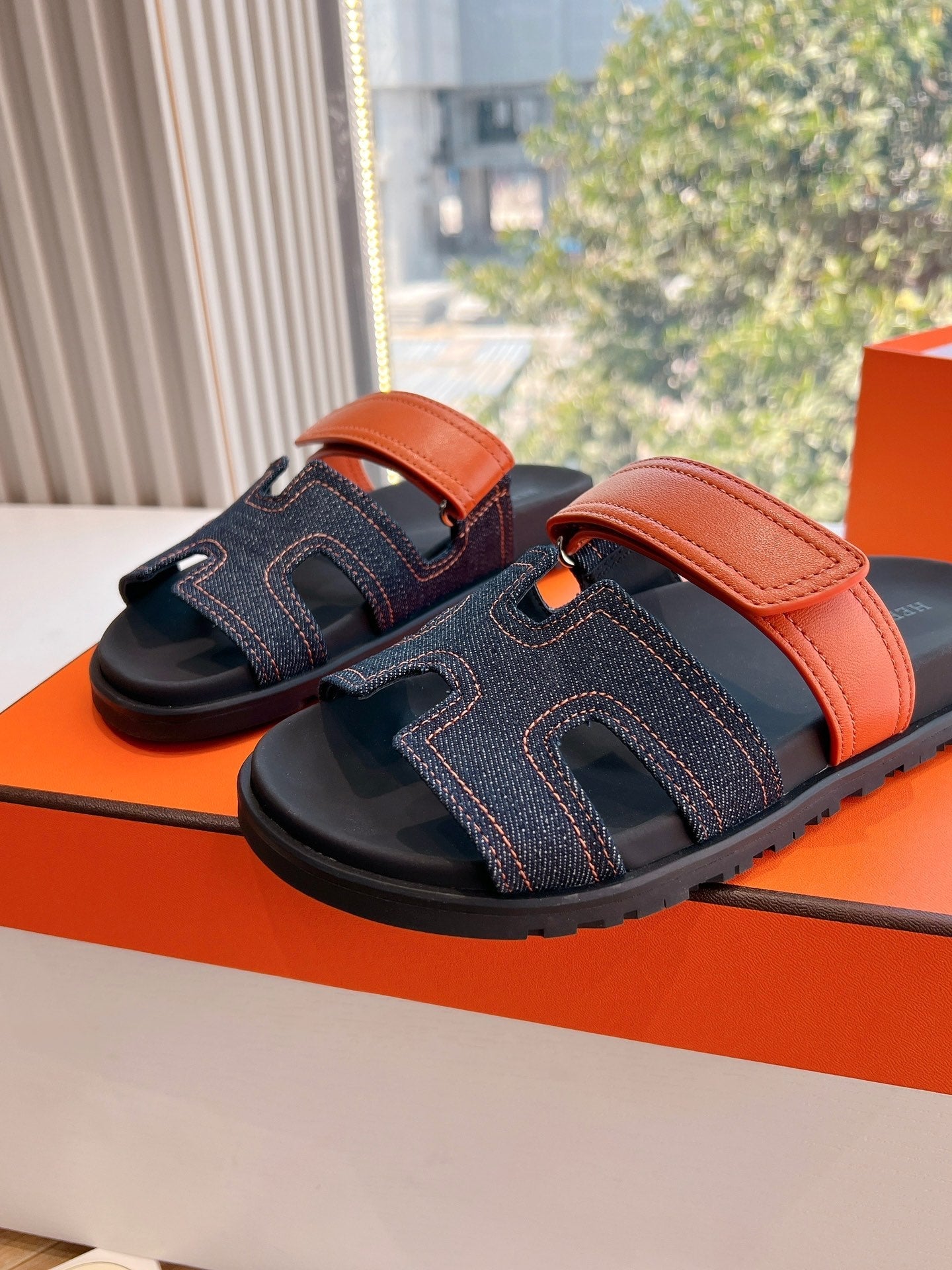 HM Chypre Sandal Bleu Brut Denim and Calfskin 202806