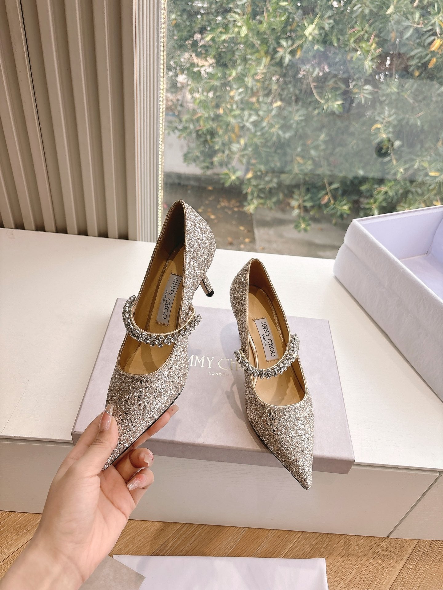 Jimmy Bing Pumps 65 with Crystals Sand Glitter Finish Fabric 547678