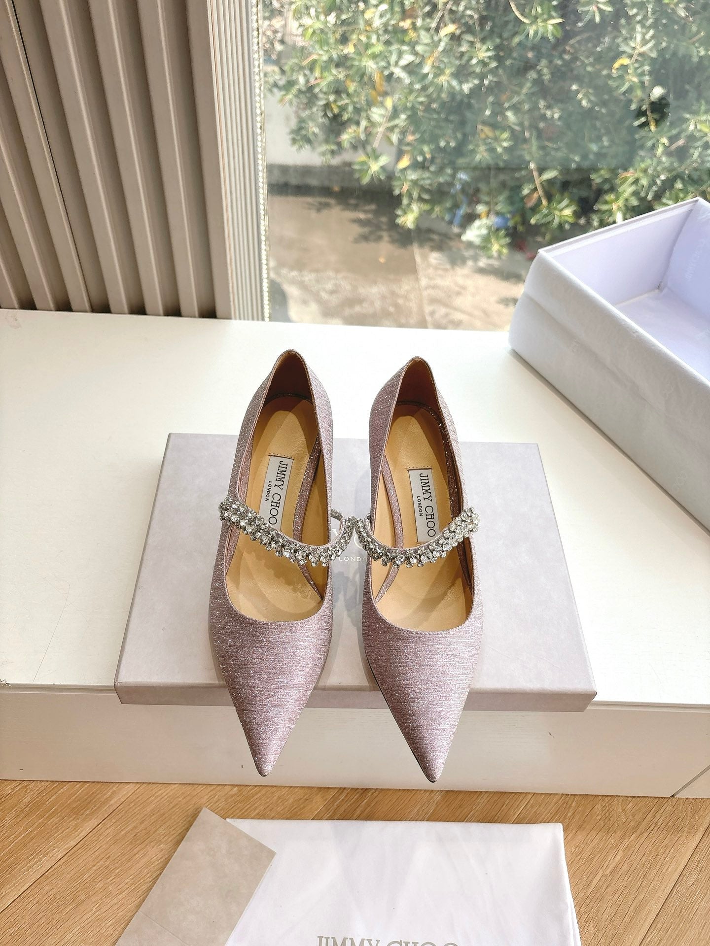 Jimmy Bing Pumps 65 with Crystals Muted Pink Glitter Fabric 547680