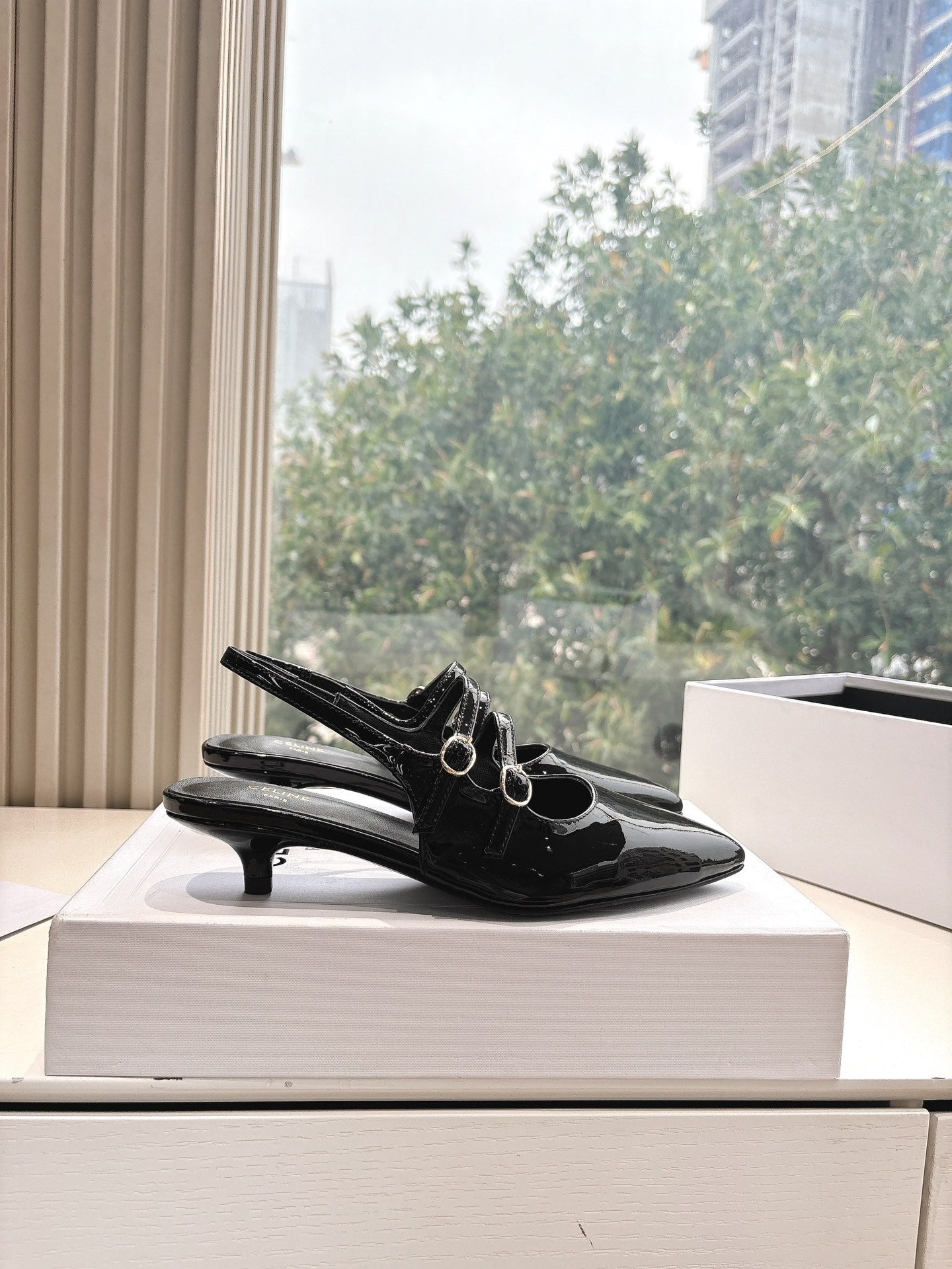 CELINE Slingback Black Snake Embossed Leather 285948