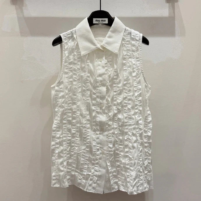Miumiu 2026 Ruffled Vest White Cotton