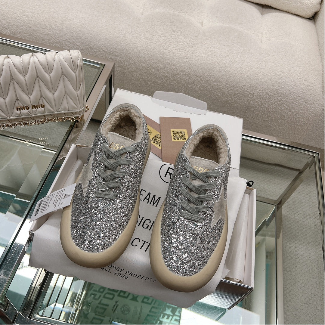 SPACE-STAR CUBE SNEAKERS IN SILVER GLITTER WITH GREY STAR