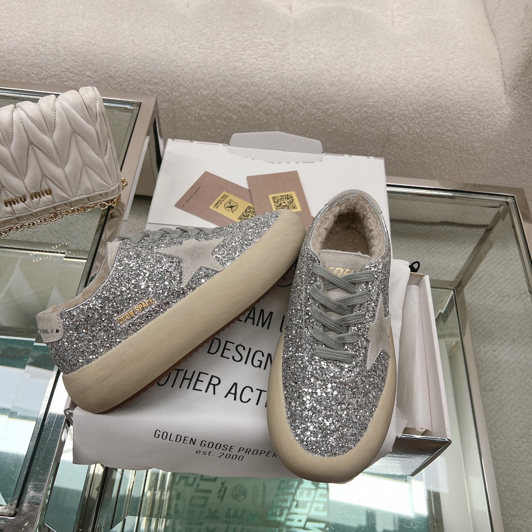 SPACE-STAR CUBE SNEAKERS IN SILVER GLITTER WITH GREY STAR