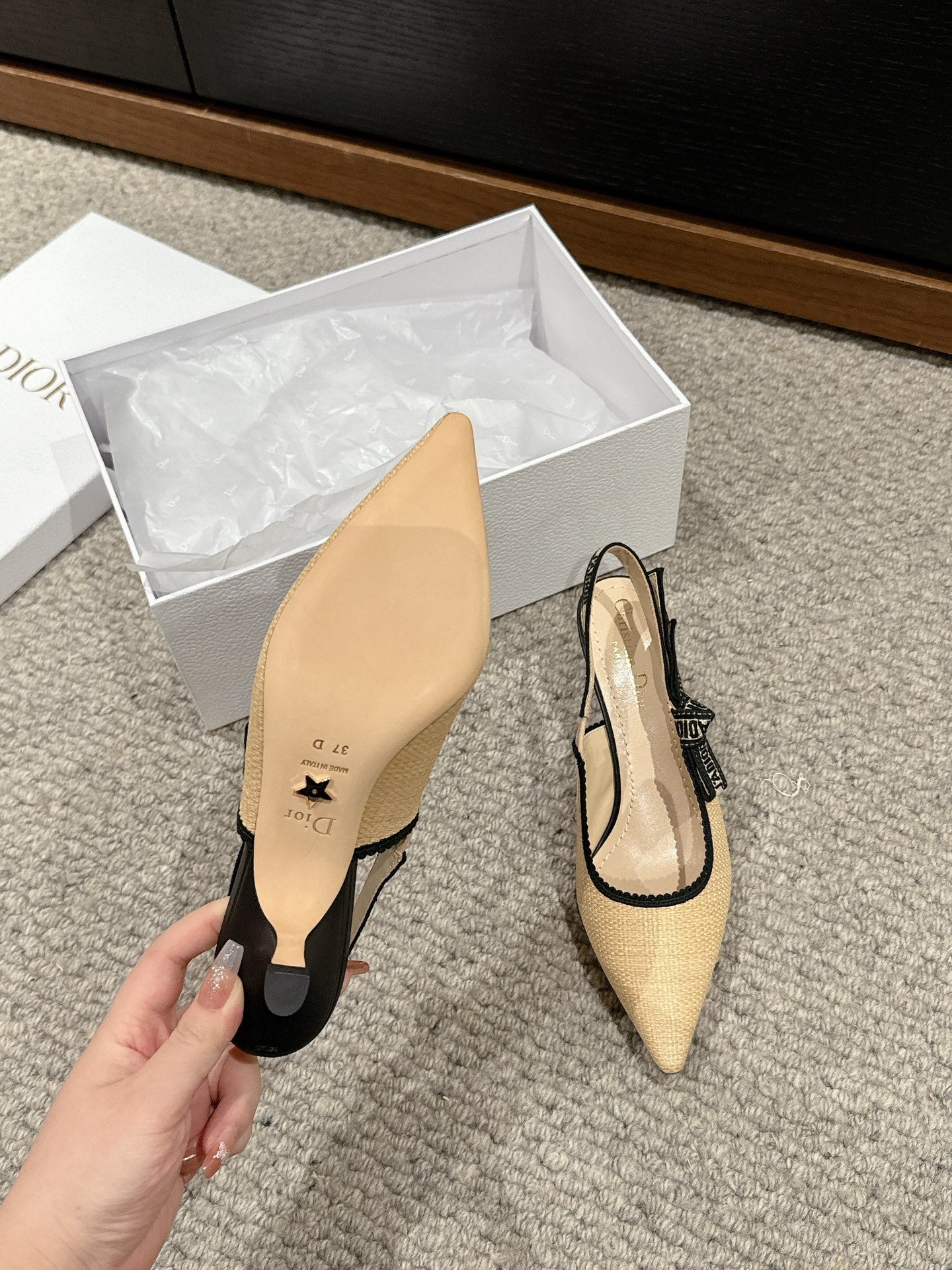 cd slingback 65 beige raffia lambskin