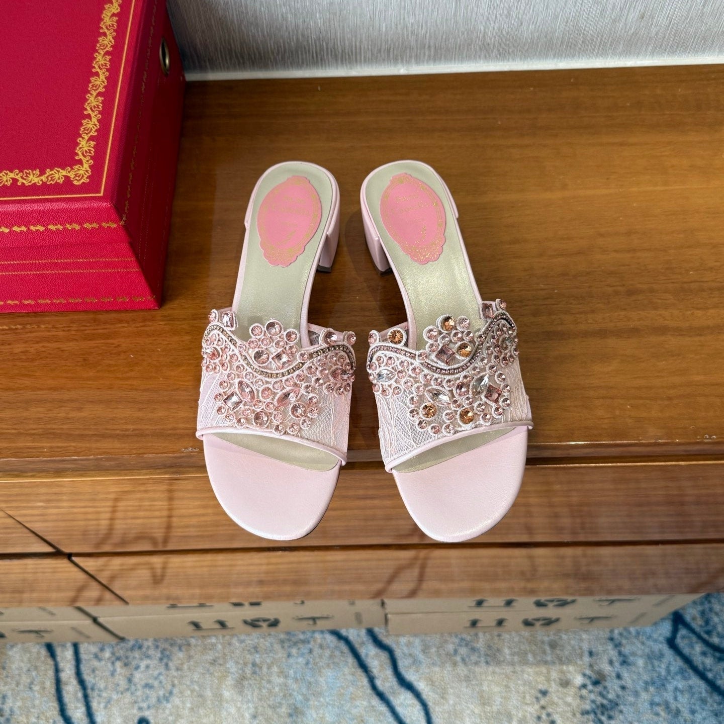 RC 25 Crystal Chandelier Sandals Pink Sheepskin 221961