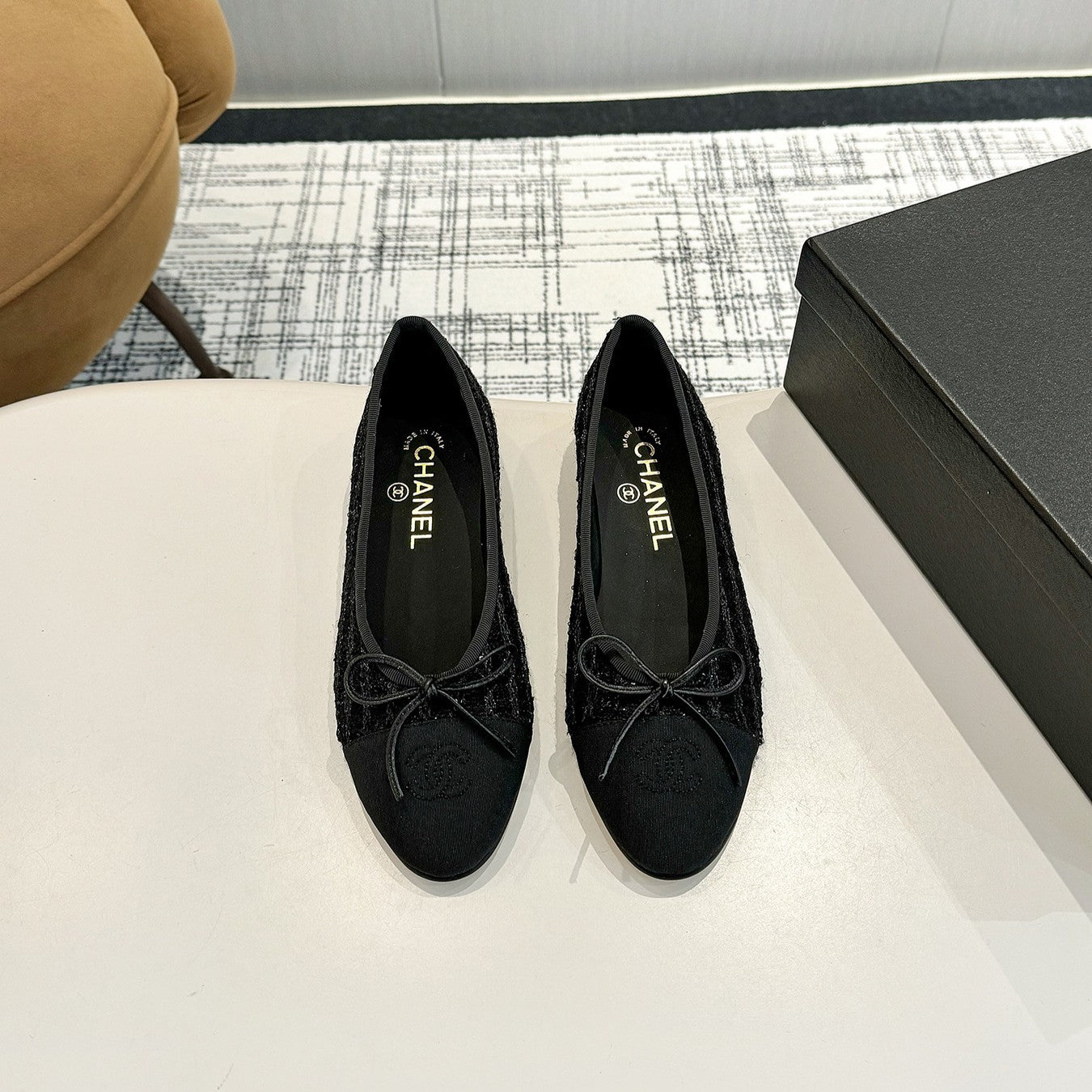 cc 25c ballet flat black tweed black grosgrain 233624