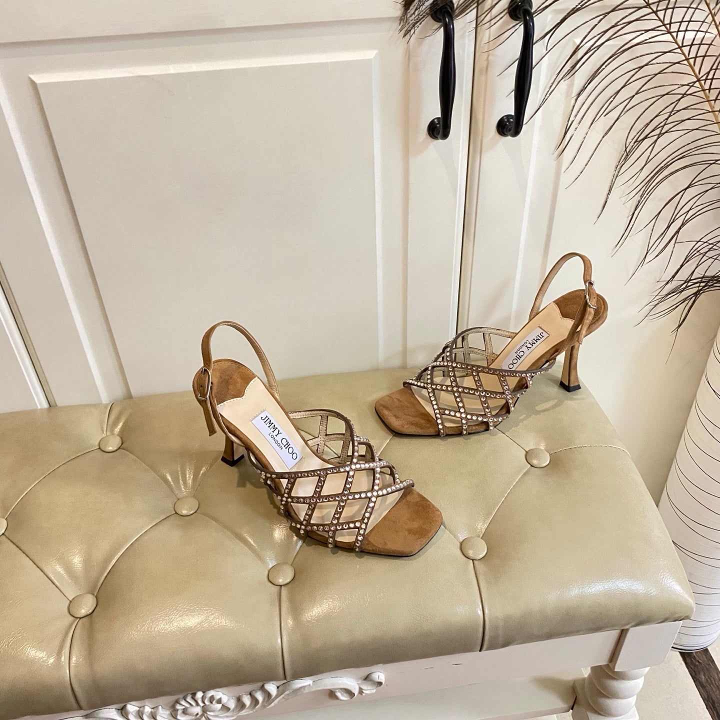 Jimmy Choo Saila Sandals 9cm Brown Sheepskin Suede 688232