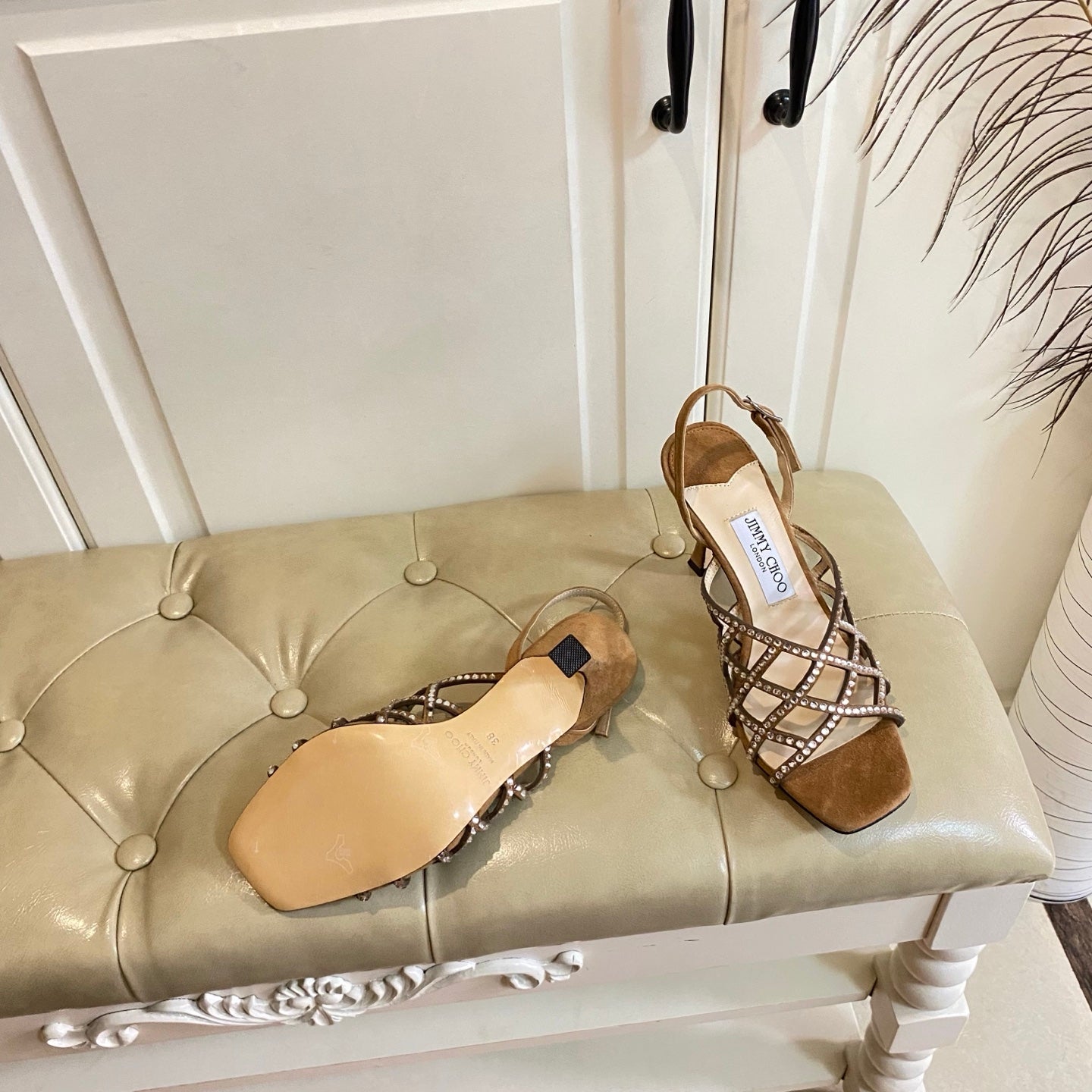 Jimmy Choo Saila Sandals 9cm Brown Sheepskin Suede 688232