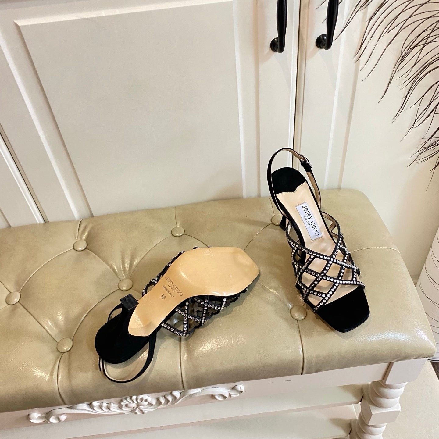 Jimmy Choo Saila Sandals 9cm Black Sheepskin Suede 688233