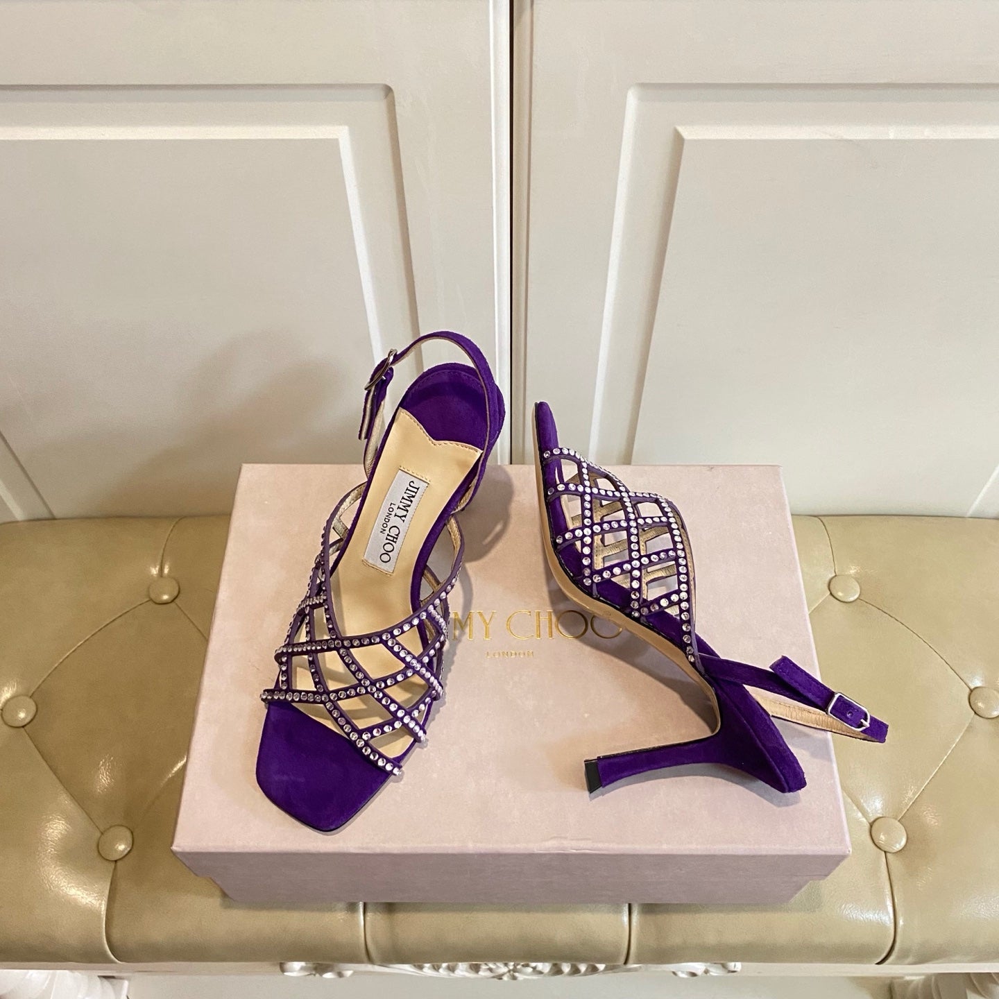 Jimmy Choo Saila Sandals 9cm Purple Sheepskin Suede 688234