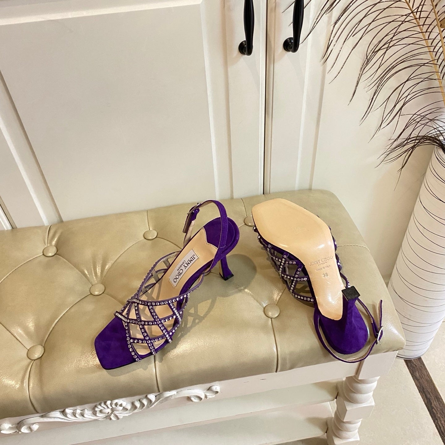 Jimmy Choo Saila Sandals 9cm Purple Sheepskin Suede 688234