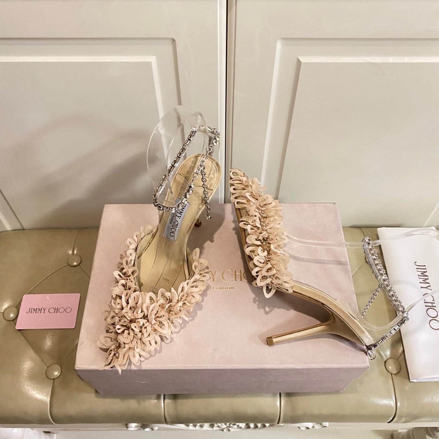 Jimmy Choo Saeda 100 Beige Lace Leather 688241